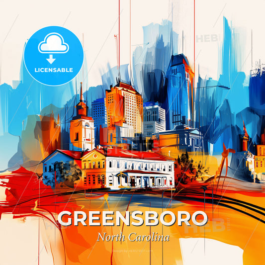 Vibrant Greensboro, North Carolina - A Painting Of A City - Square format print template