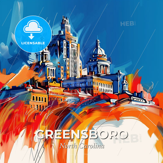 Vibrant Greensboro, North Carolina - A Colorful Painting Of A City - Square format print template
