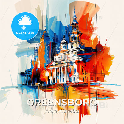 Vibrant Greensboro, North Carolina - A Painting Of A Building - Square format print template
