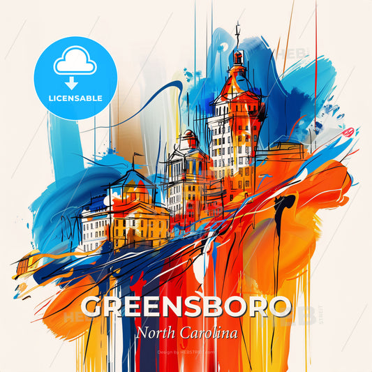 Vibrant Greensboro, North Carolina - A Colorful Painting Of Buildings - Square format print template