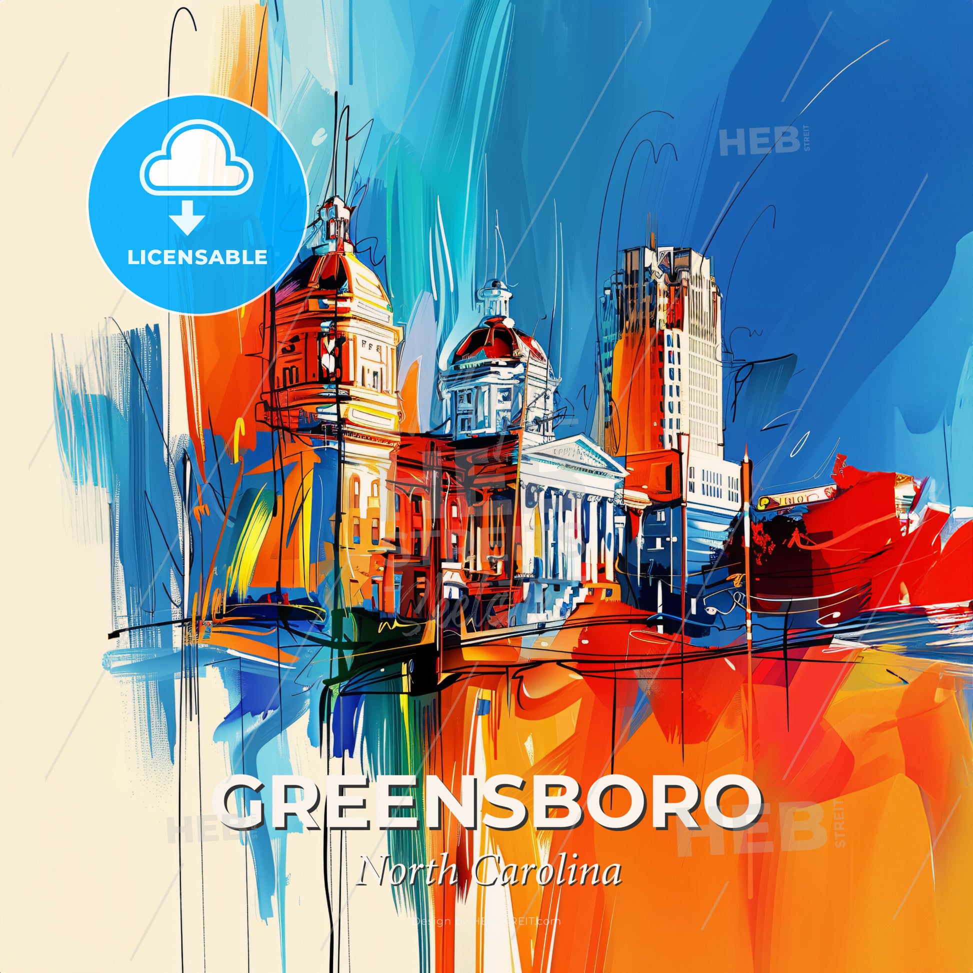 Vibrant Greensboro, North Carolina - A Painting Of A Building - Square format print template