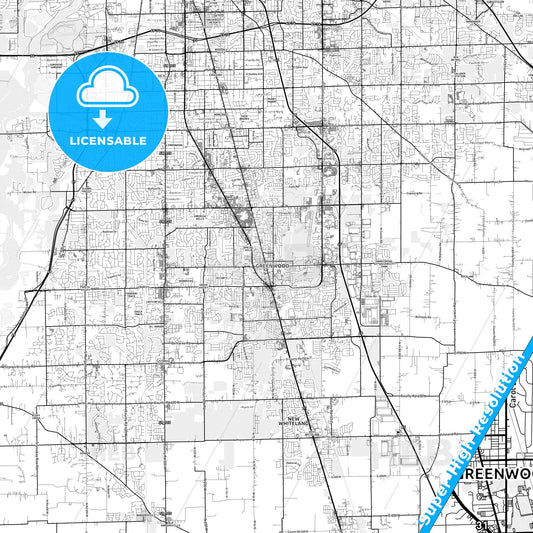 Greenwood, Indiana light map with streetnames, citynames and districts