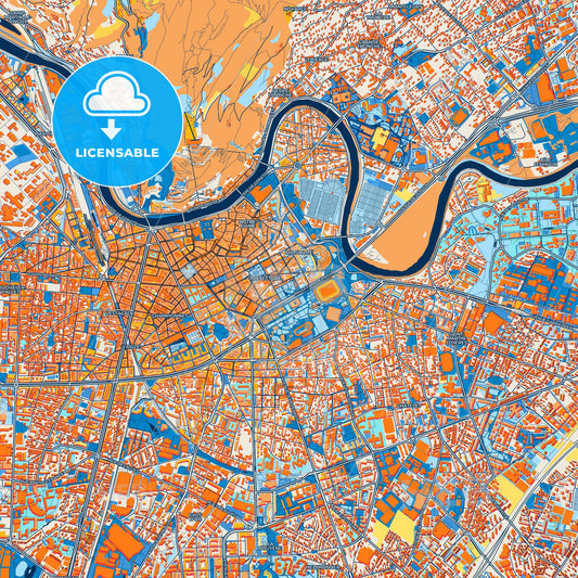 Colorful Grenoble Street Map with Labels and Buildings