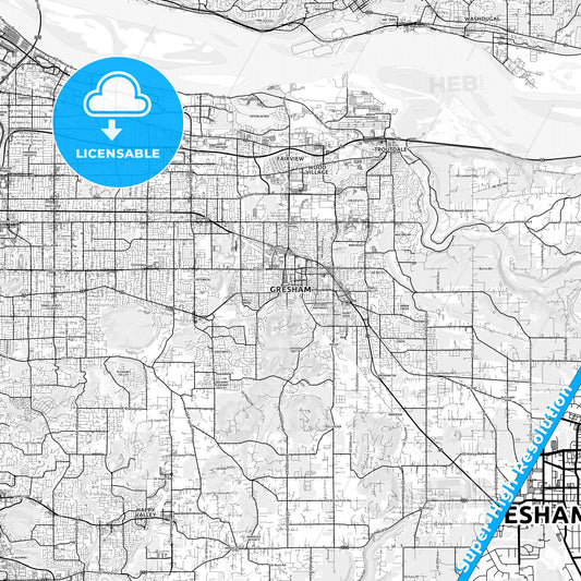 Gresham, Oregon light map with streetnames, citynames and districts