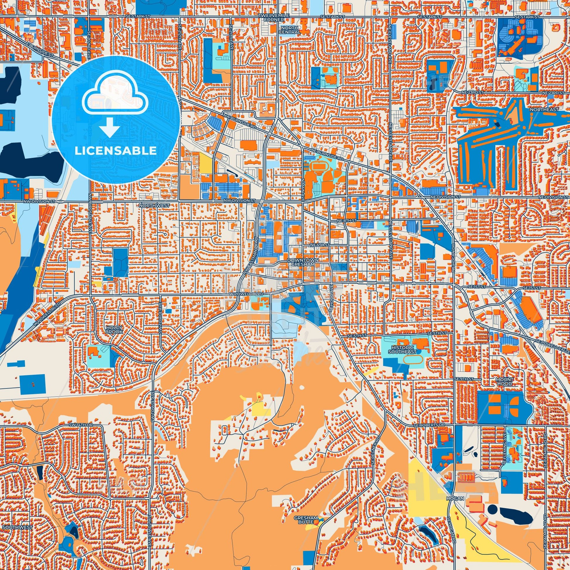 Colorful Gresham Street Map with Labels and Buildings