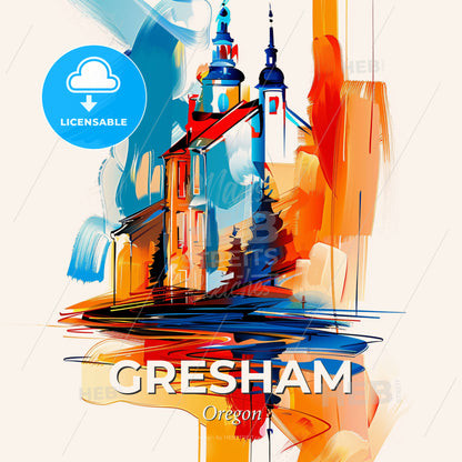 Vibrant Gresham, Oregon - A Painting Of A Building - Square format print template