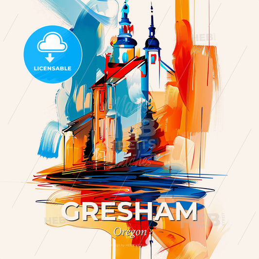 Vibrant Gresham, Oregon - A Painting Of A Building - Square format print template