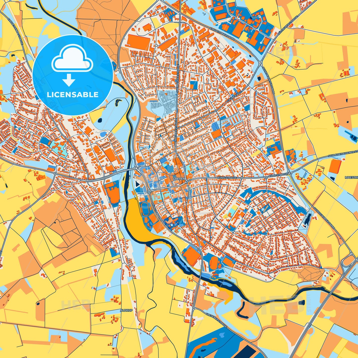 Colorful Greven Street Map with Labels and Buildings