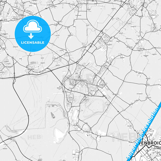 Grevenbroich, Germany light map with streetnames, citynames and districts
