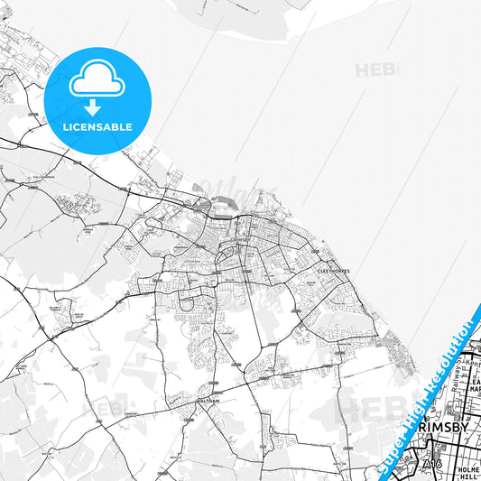 Grimsby, England light map with streetnames, citynames and districts