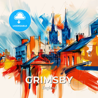 Vibrant Grimsby, England - A Painting Of A City - Square format print template