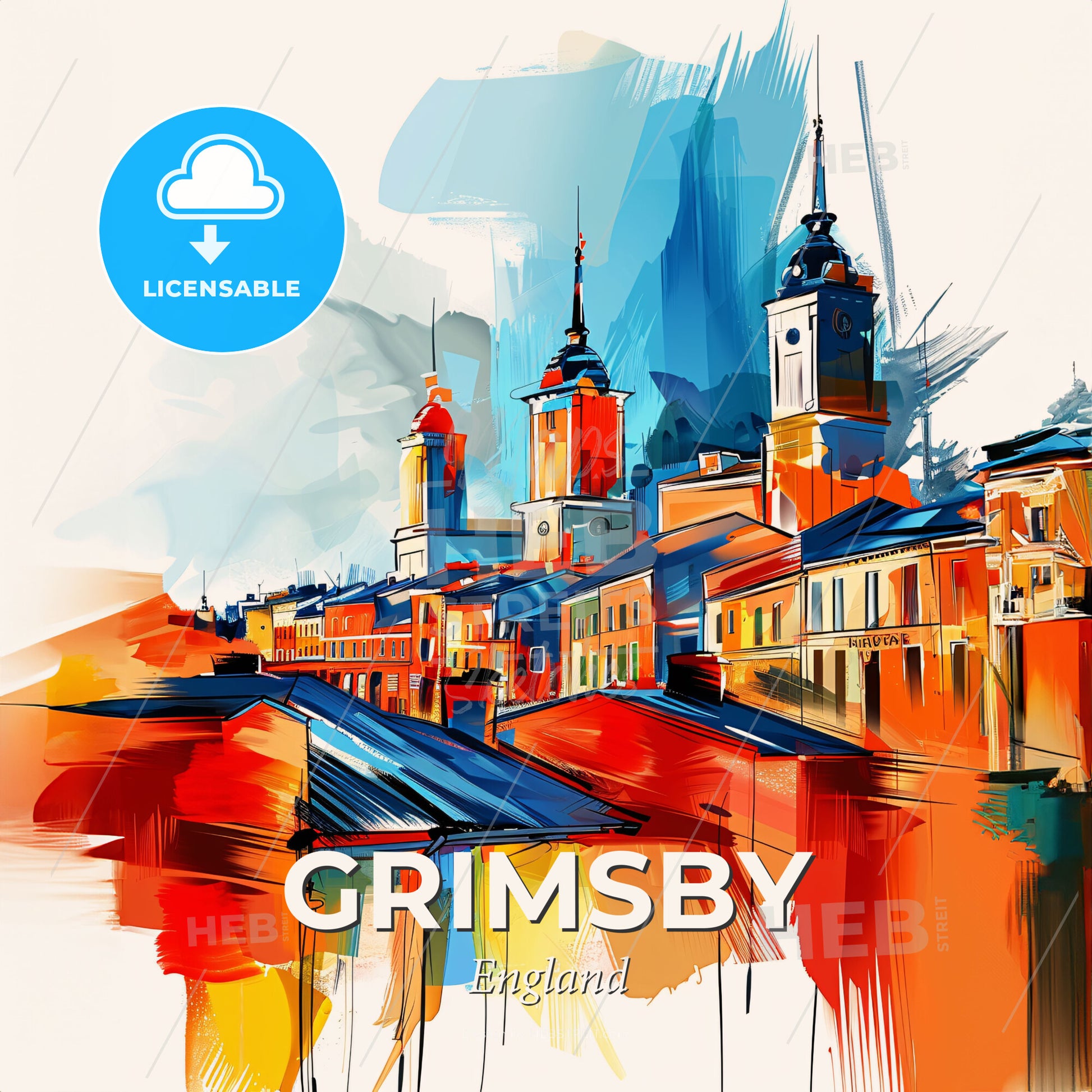 Vibrant Grimsby, England - A Painting Of A City - Square format print template