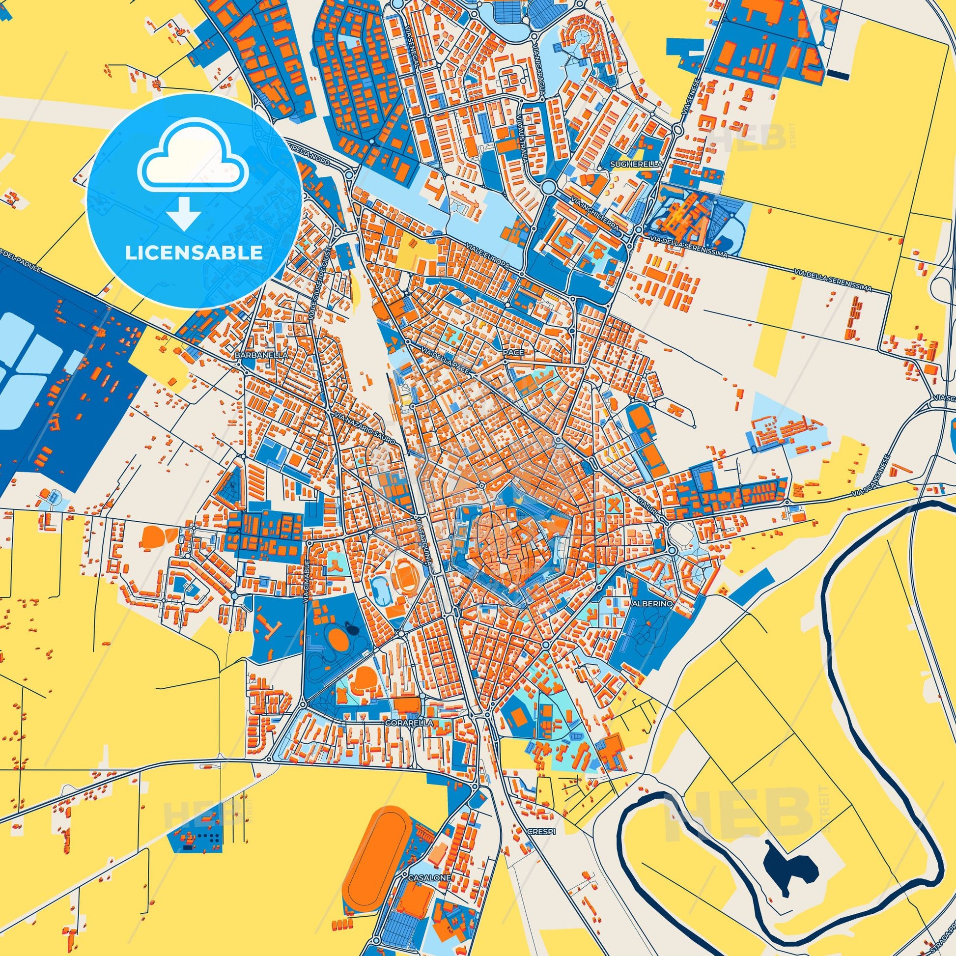 Colorful Grosseto Street Map with Labels and Buildings