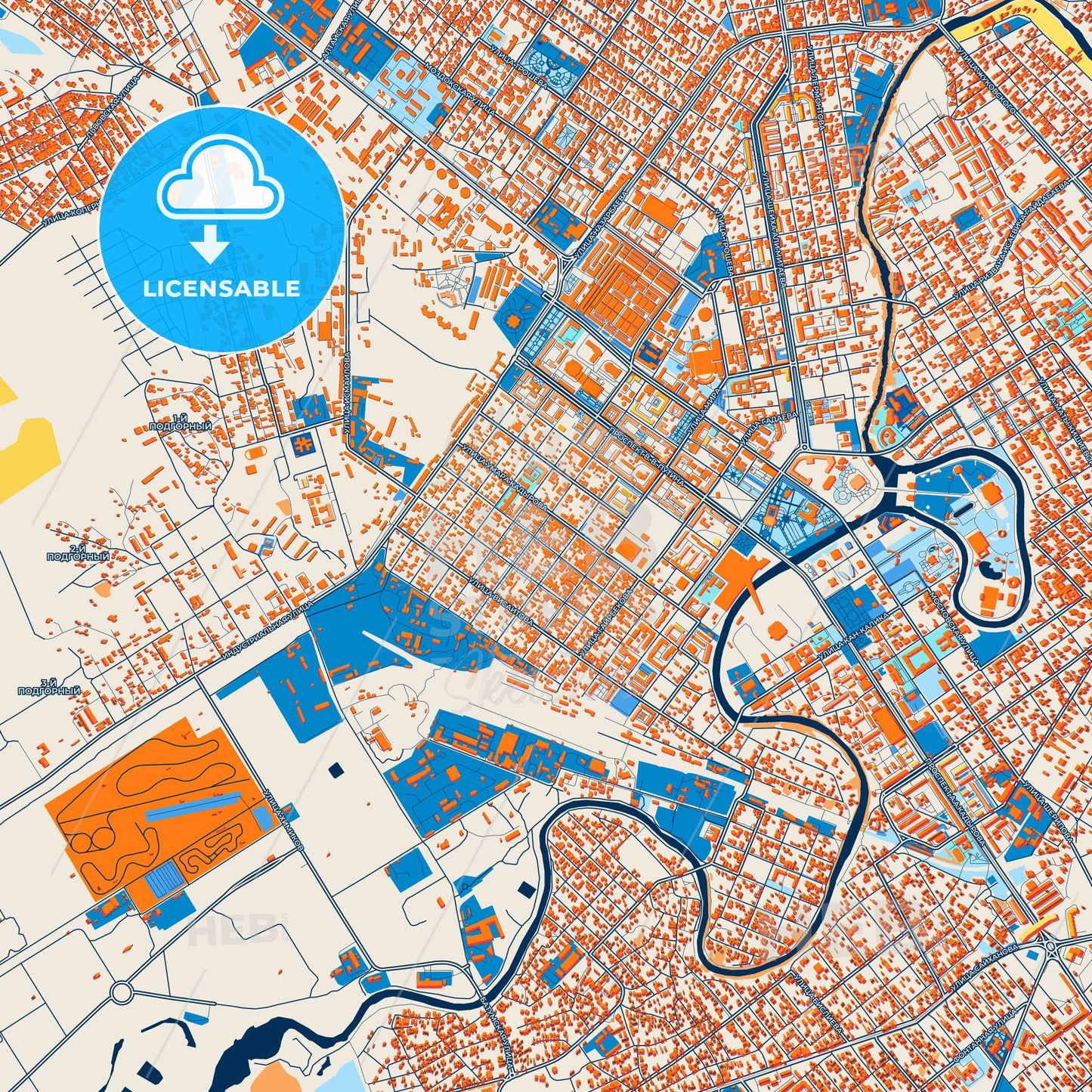 Colorful Grozny Street Map with Labels and Buildings