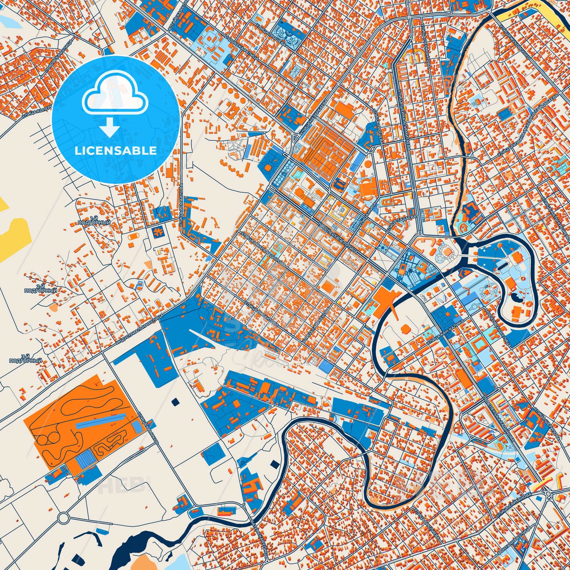 Colorful Grozny Street Map with Labels and Buildings