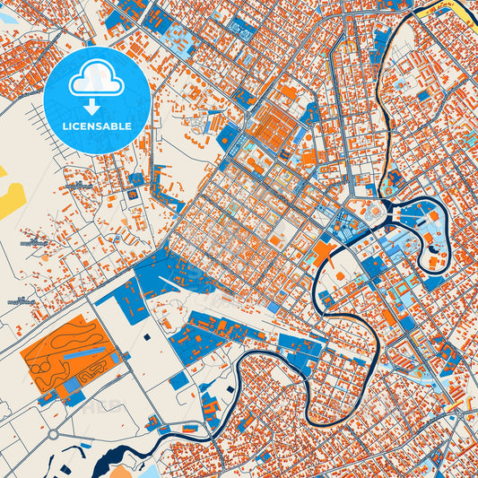 Colorful Grozny Street Map with Labels and Buildings