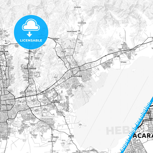 Guacara, Venezuela light map with streetnames, citynames and districts