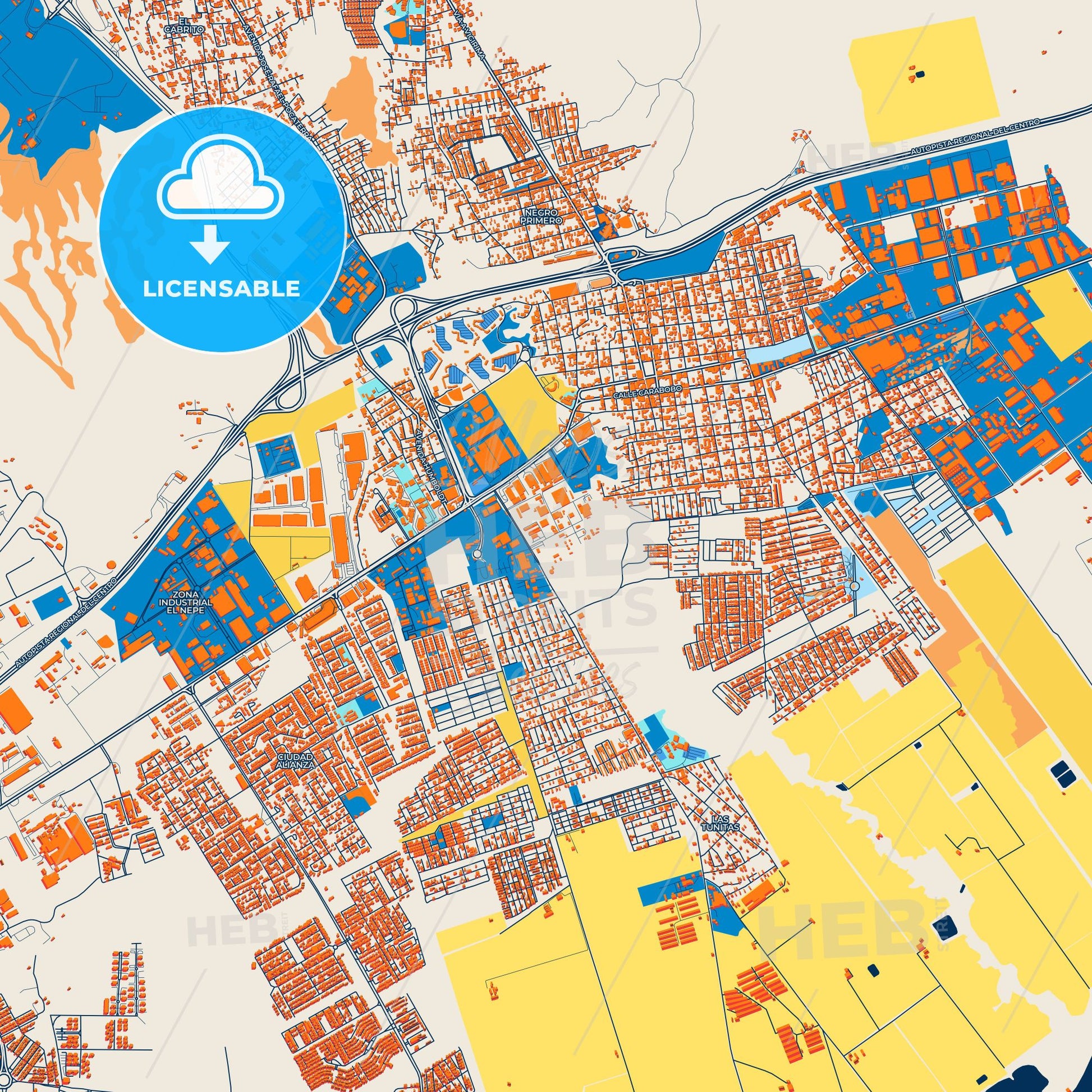 Colorful Guacara Street Map with Labels and Buildings