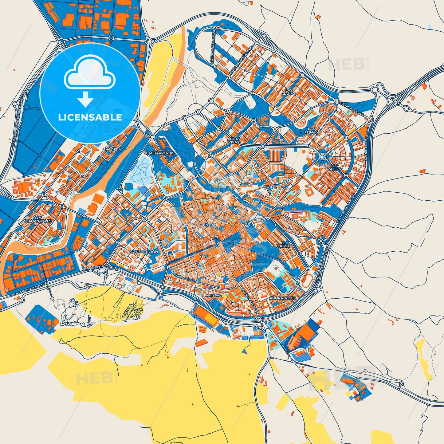 Colorful Guadalajara Street Map with Labels and Buildings