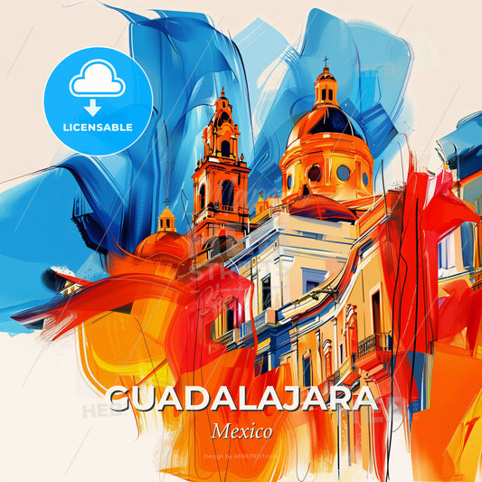 Vibrant Guadalajara, Mexico - A Colorful Painting Of A Building - Square format print template