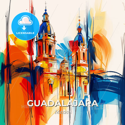 Vibrant Guadalajara, Mexico - A Painting Of A Building With Colorful Paint - Square format print template