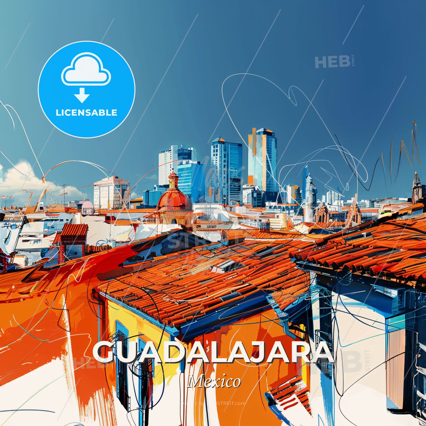 Vibrant Guadalajara, Mexico - A City With Many Buildings And Blue Sky - Square format print template