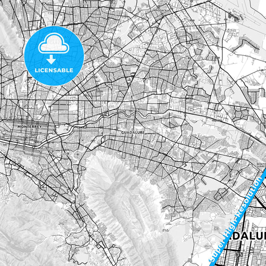 Guadalupe, Mexico light map with streetnames, citynames and districts
