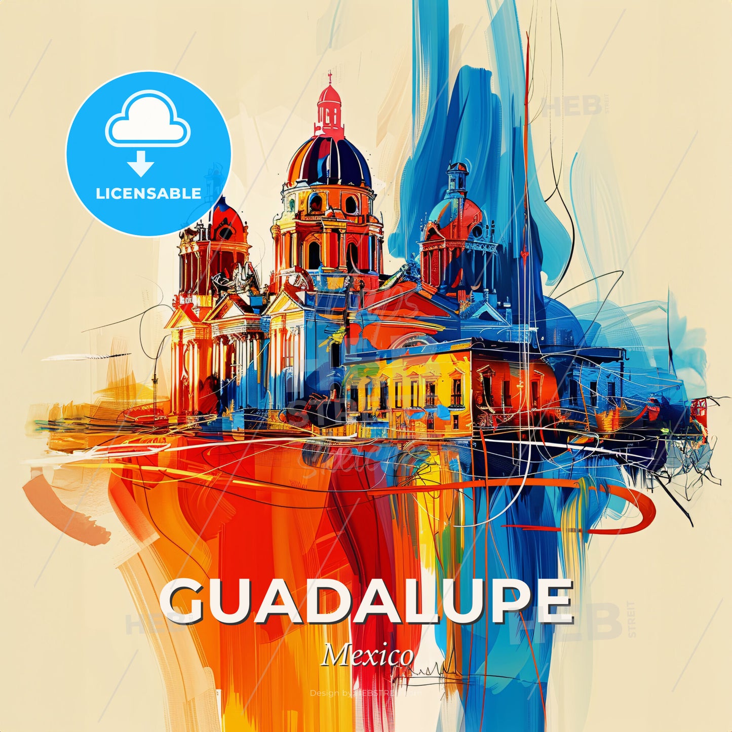 Vibrant Guadalupe, Mexico - A Painting Of A Building - Square format print template