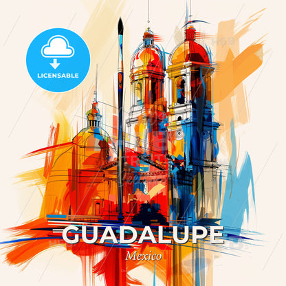 Vibrant Guadalupe, Mexico - A Painting Of A Building - Square format print template