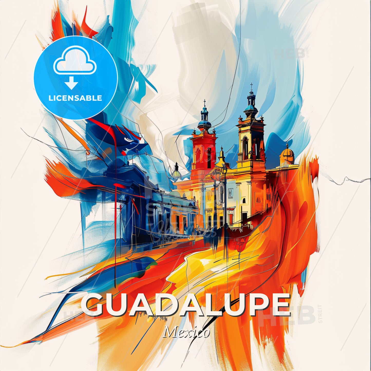 Vibrant Guadalupe, Mexico - A Painting Of A Building With Colorful Brush Strokes - Square format print template