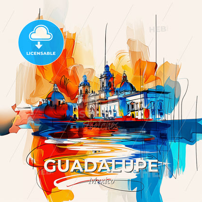 Vibrant Guadalupe, Mexico - A Painting Of A Building With A Colorful Background - Square format print template