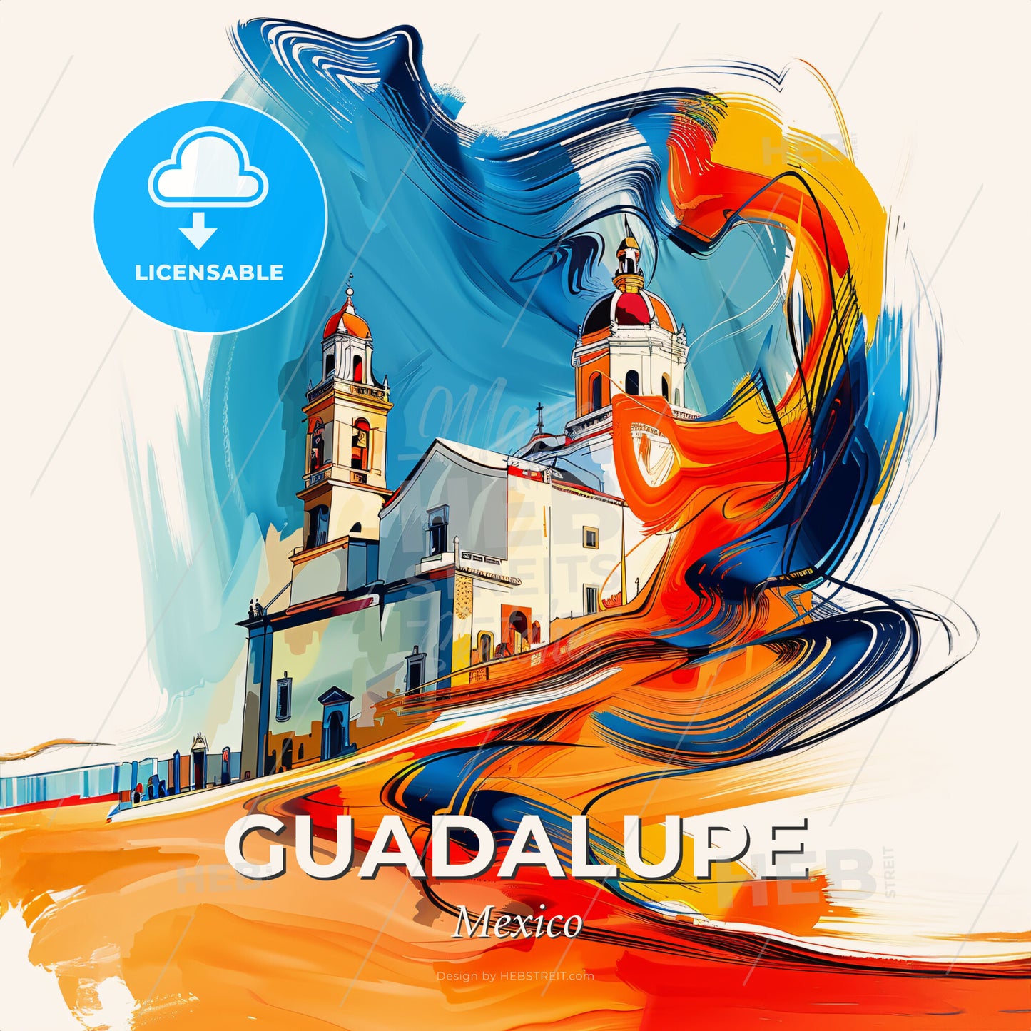 Vibrant Guadalupe, Mexico - A Painting Of A Building With A Colorful Background - Square format print template