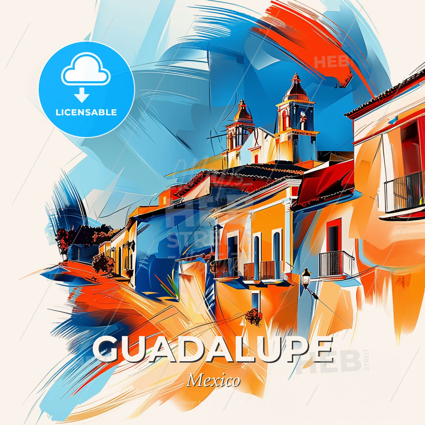 Vibrant Guadalupe, Mexico - A Colorful Painting Of Buildings - Square format print template
