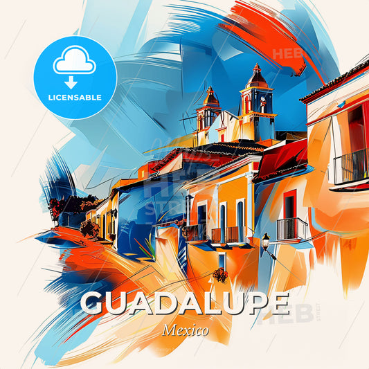 Vibrant Guadalupe, Mexico - A Colorful Painting Of Buildings - Square format print template