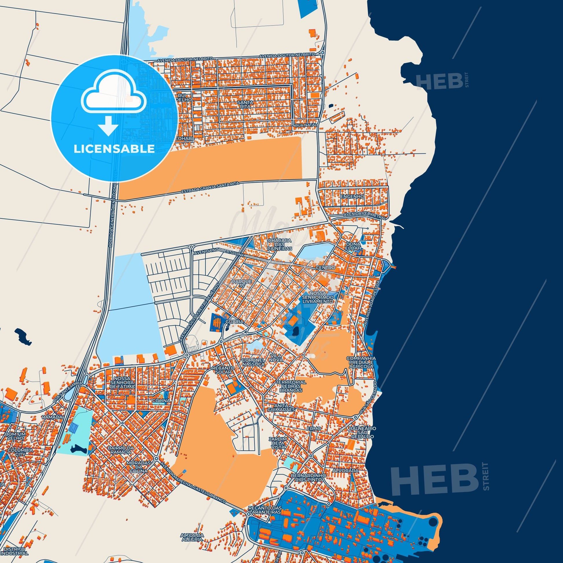Colorful Guaiba Street Map with Labels and Buildings