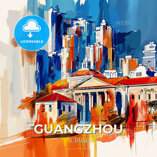 Vibrant Guangzhou, China - A Painting Of A City - Square format print template