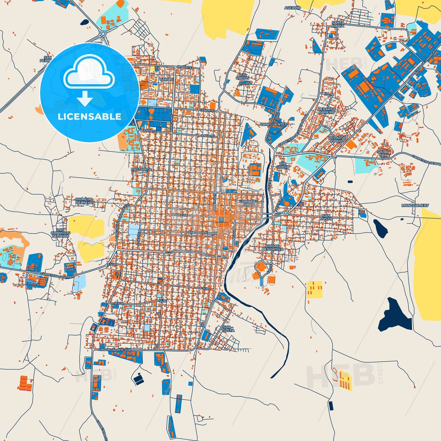 Colorful Guantánamo Street Map with Labels and Buildings