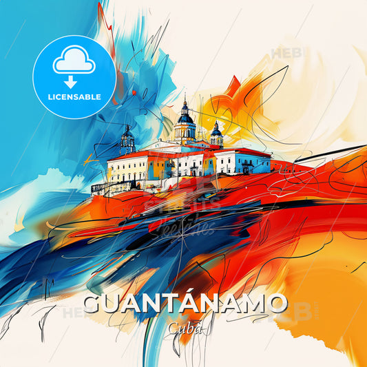 Vibrant Guantánamo, Cuba - A Painting Of A Building On A Hill - Square format print template