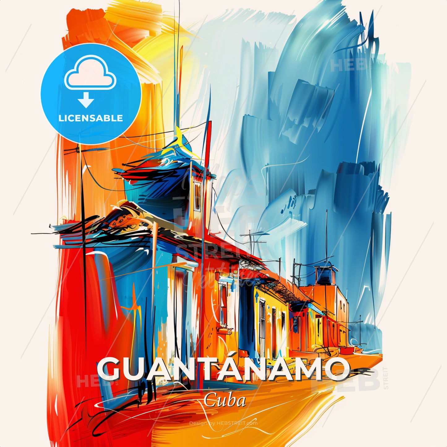 Vibrant Guantánamo, Cuba - A Painting Of A Building - Square format print template