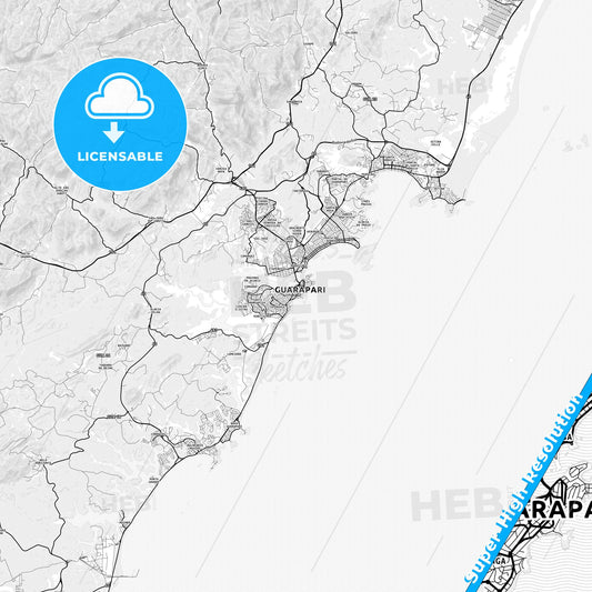 Guarapari, Brazil light map with streetnames, citynames and districts
