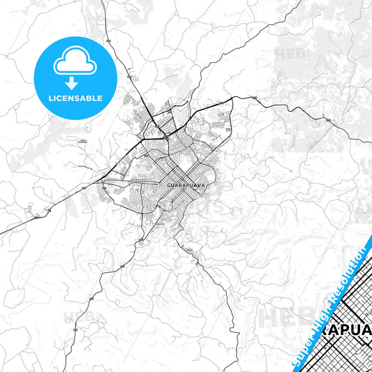 Guarapuava, Brazil light map with streetnames, citynames and districts