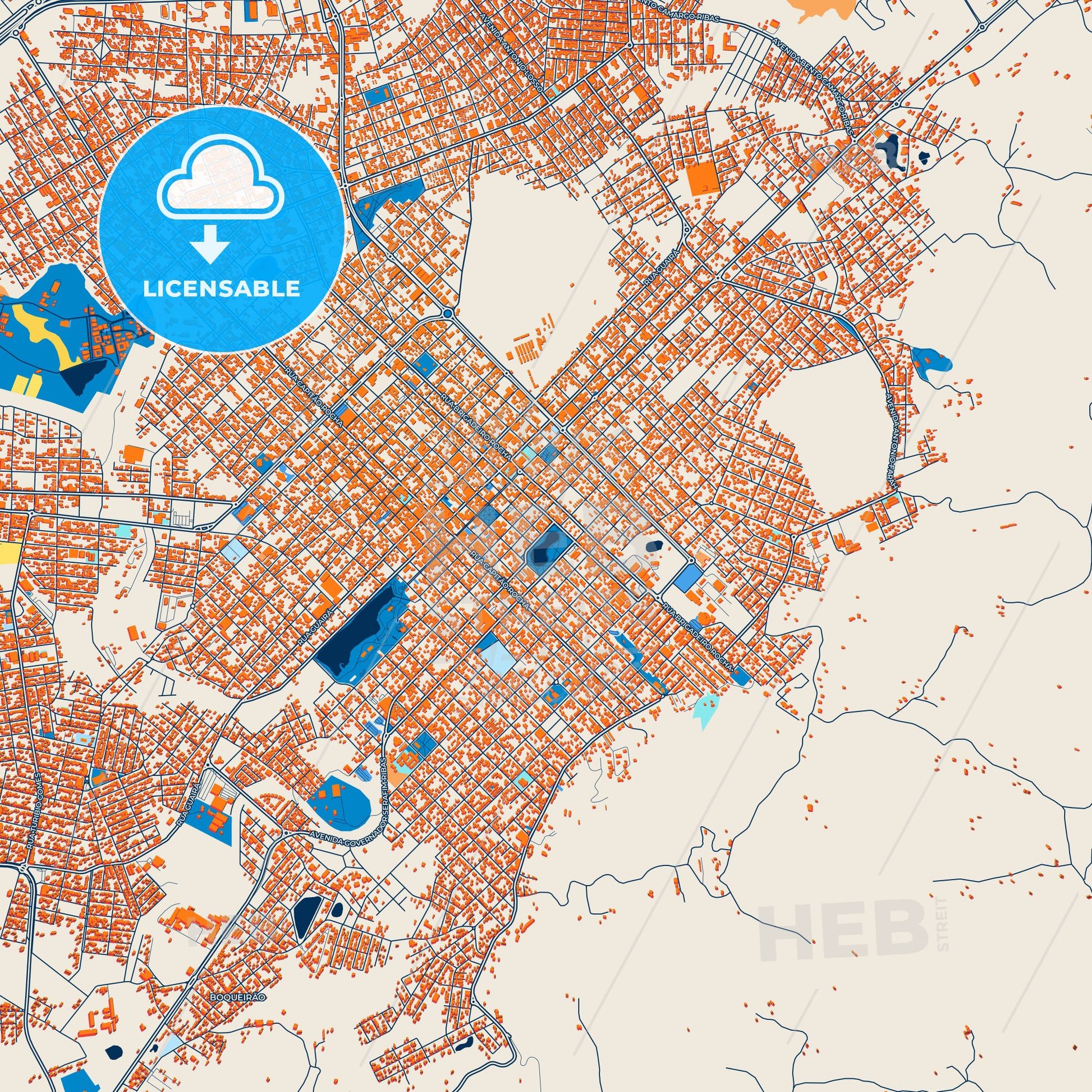Colorful Guarapuava Street Map with Labels and Buildings