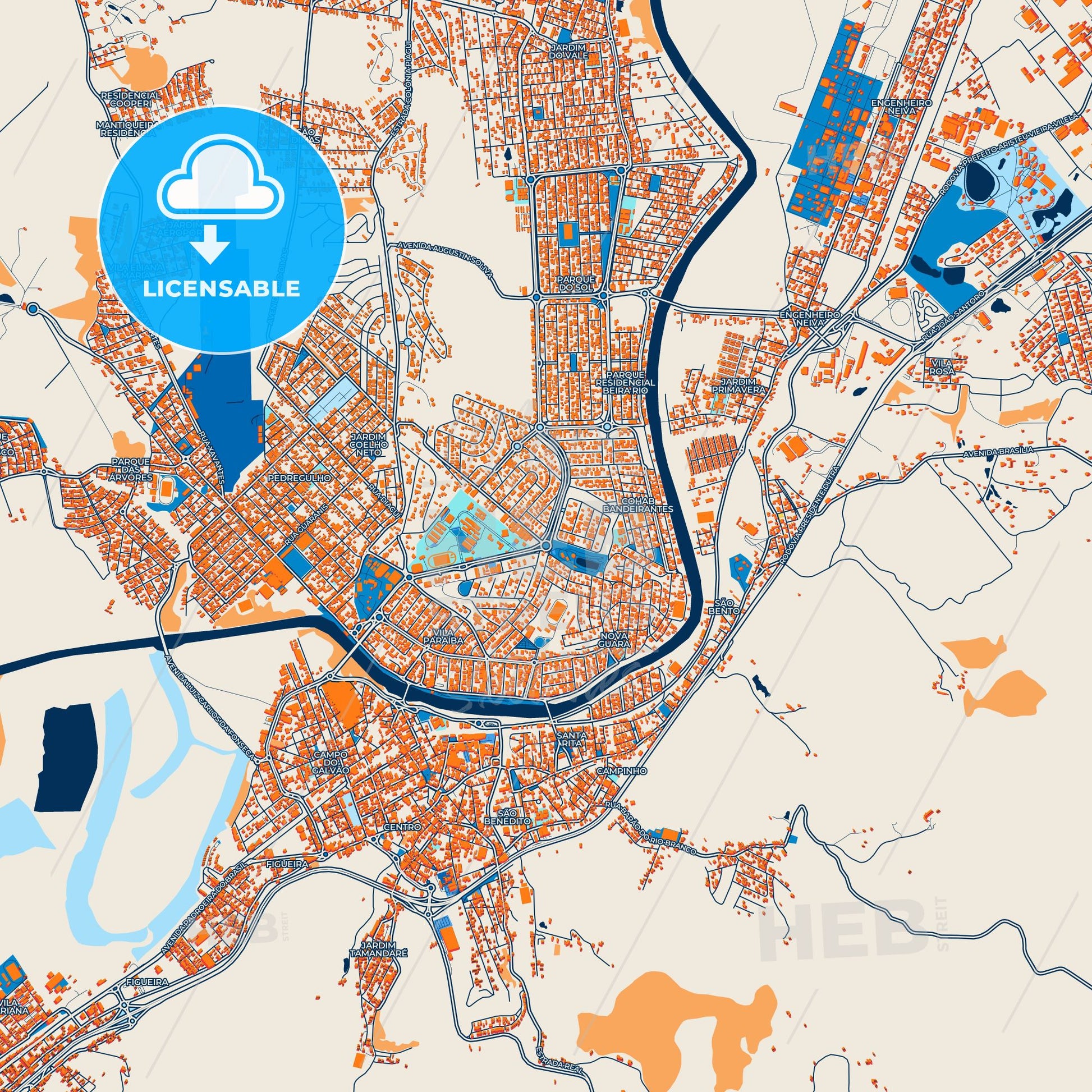Colorful Guaratingueta Street Map with Labels and Buildings