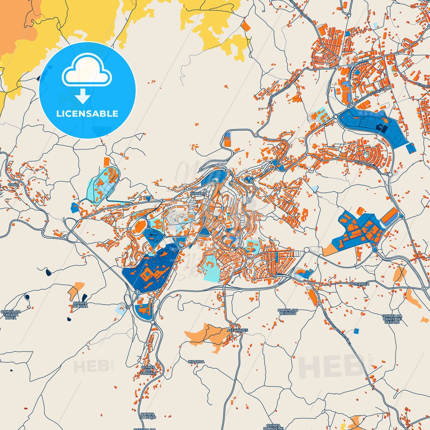 Colorful Guarda Street Map with Labels and Buildings