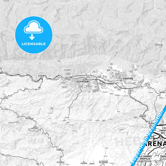 Guarenas, Venezuela light map with streetnames, citynames and districts