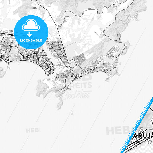 Guaruja, Brazil light map with streetnames, citynames and districts