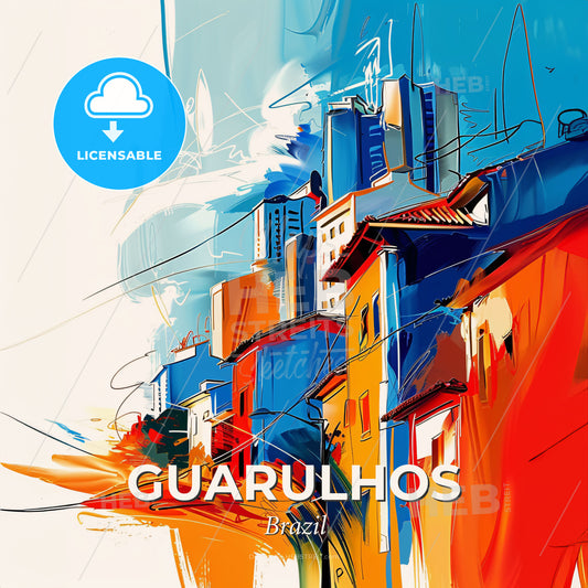 Vibrant Guarulhos, Brazil - A Colorful Cityscape With Buildings And Wires - Square format print template