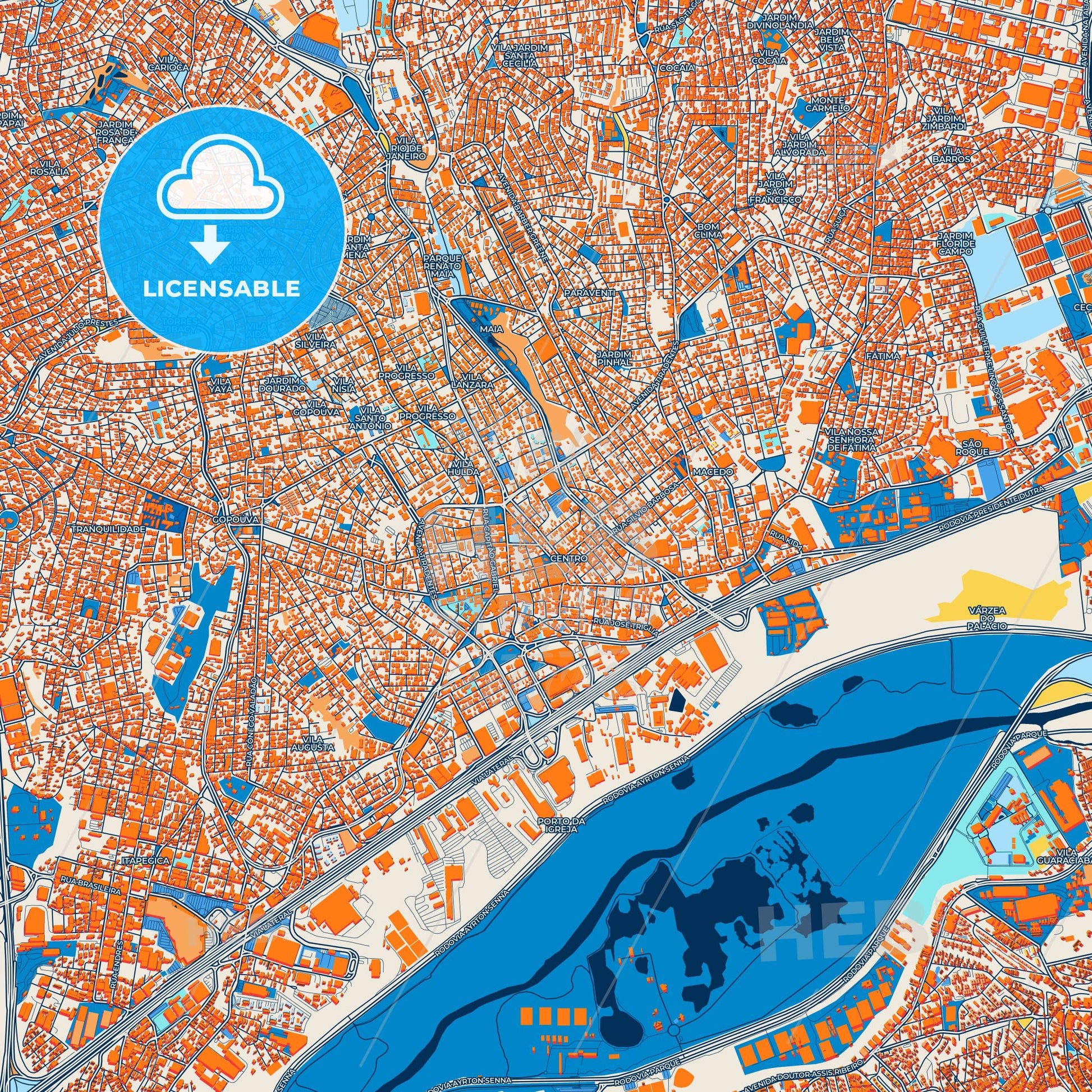 Colorful Guarulhos Street Map with Labels and Buildings