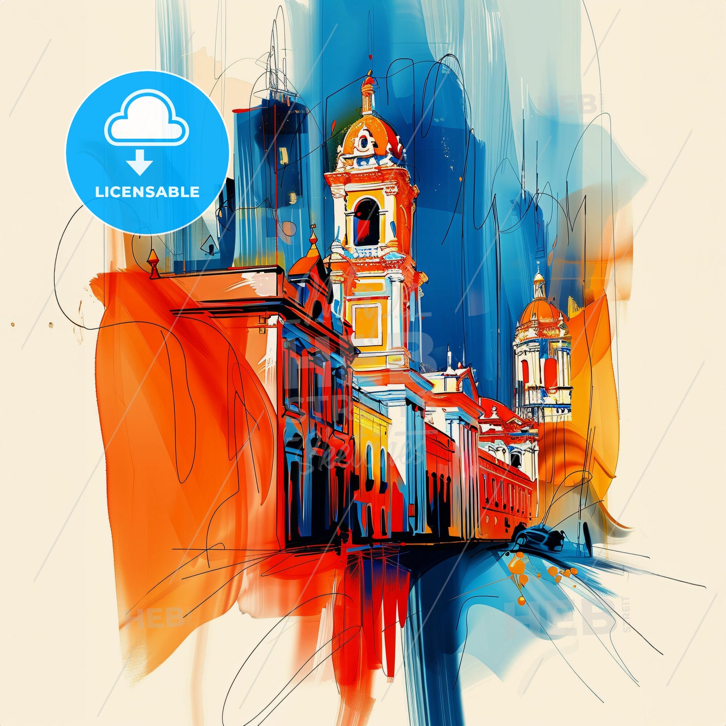 Vibrant Guatemala City, Guatemala - A Painting Of A Building With A Tower