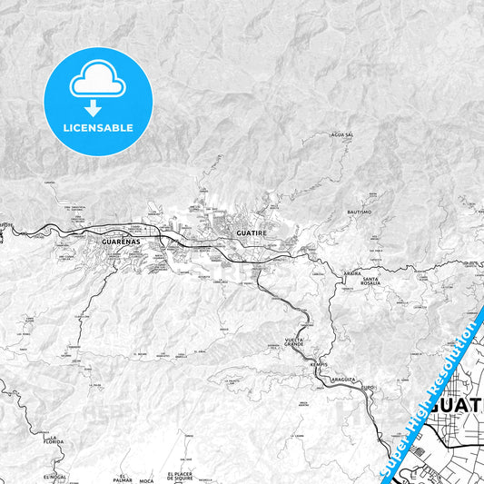 Guatire, Venezuela light map with streetnames, citynames and districts